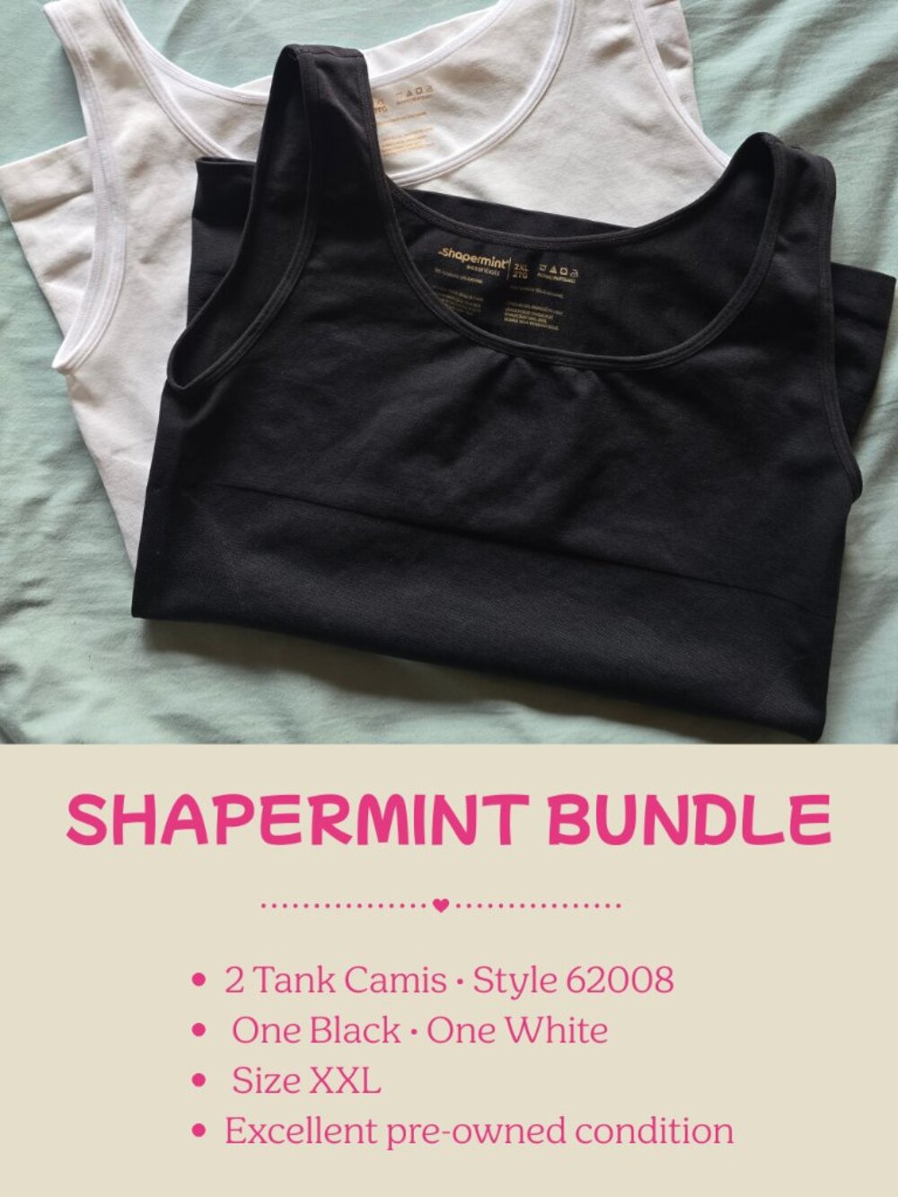 Shapermint Essentials BUNDLE 2 Tank Camis 2XL Black White #62008